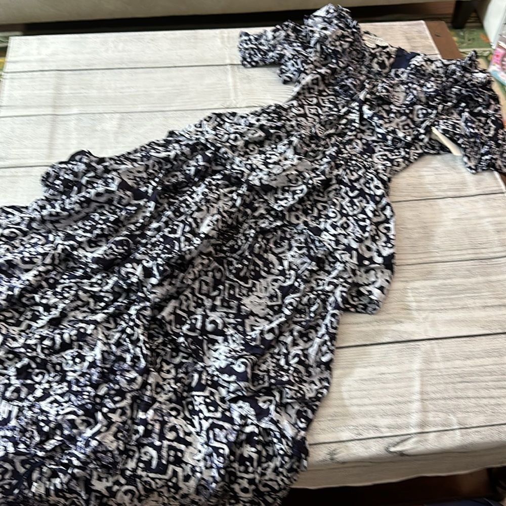 Purple Patterned High-Low Ruffle Dress - Picture 7 of 11